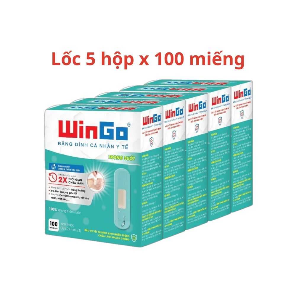 Băng dính cá nhân y tế WinGo hộp xanh ngọc băng keo trong Băng dính cá nhân y tế WinGo hộp xanh ngọc băng keo trong